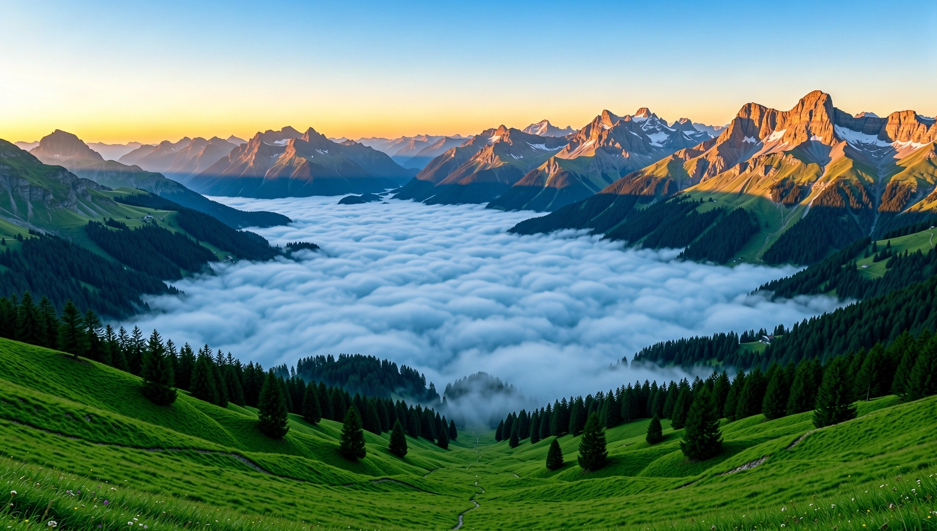 Schweizer Tal in der Abenddämmerung